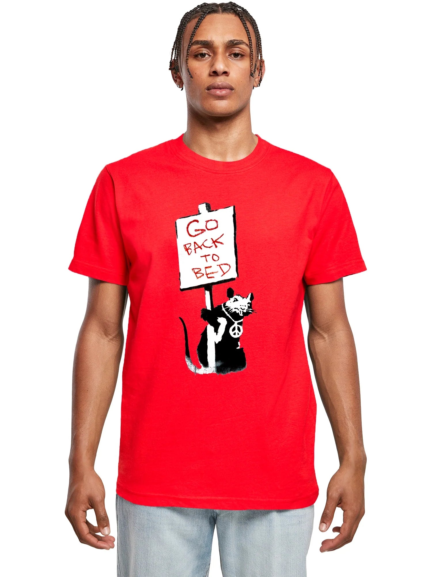 Banksy – “Go Back to Bed” Graphic Tee (City Red)