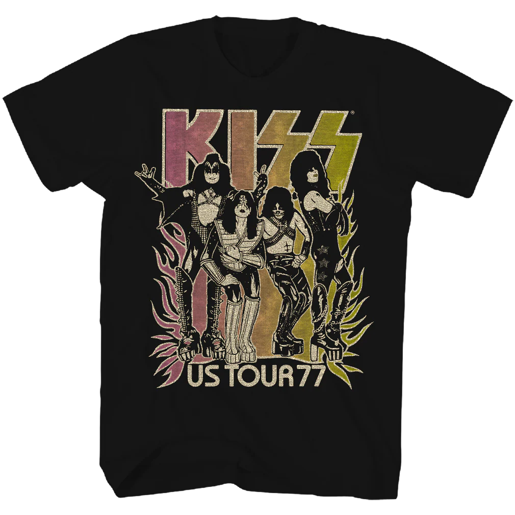 KISS – U.S. Tour ’77 Gradient Flames Graphic Tee (Black)