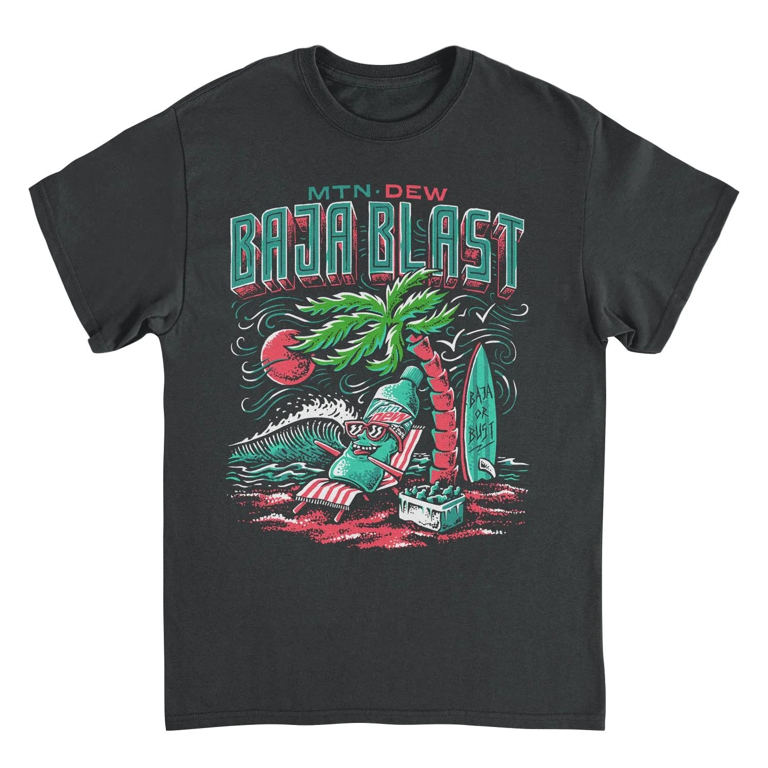 MTN Dew Baja Blast – Retro Surf Poster Graphic Tee (Black)