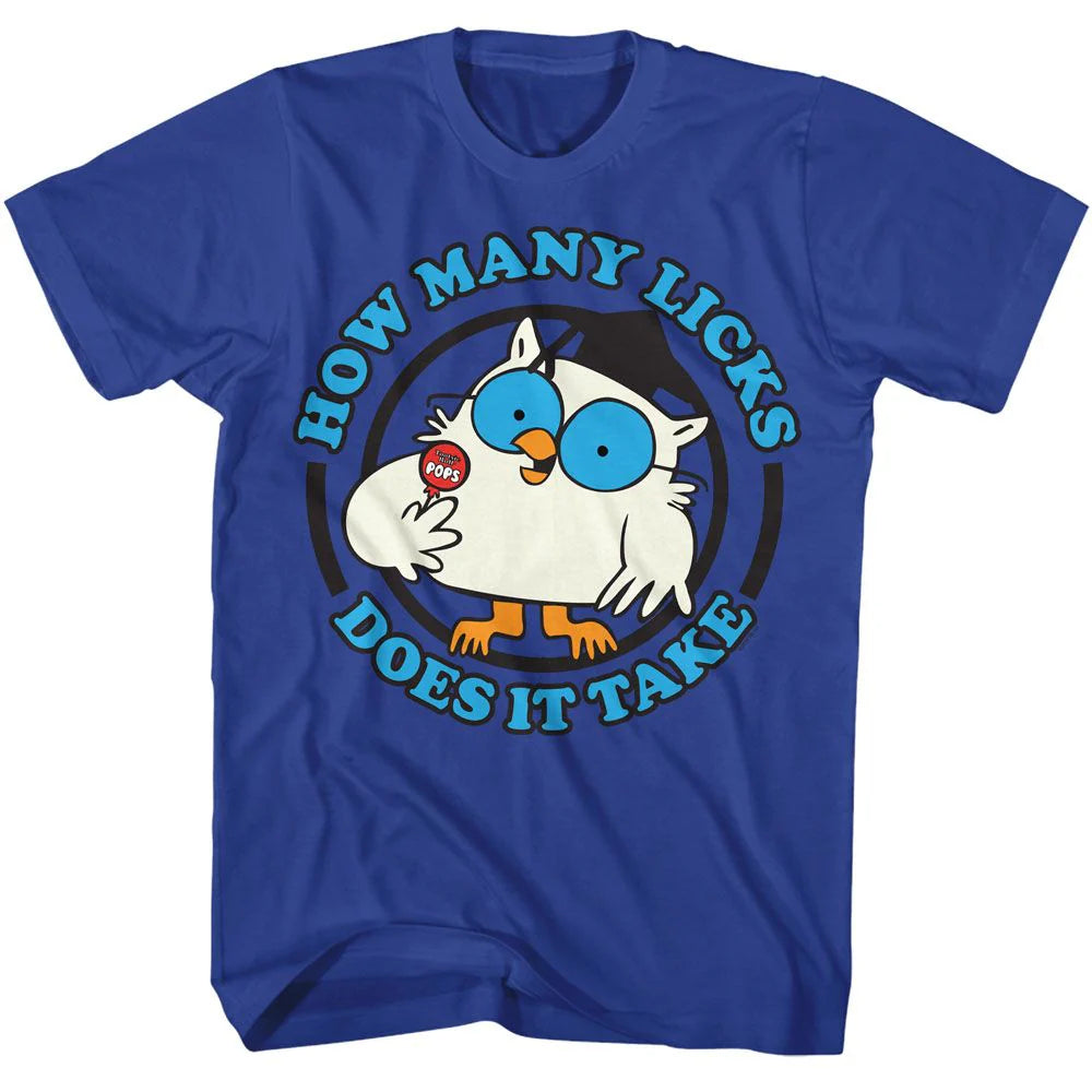 Tootsie Roll – Mr. Owl “How Many Licks” Retro Graphic Tee (Royal Blue)