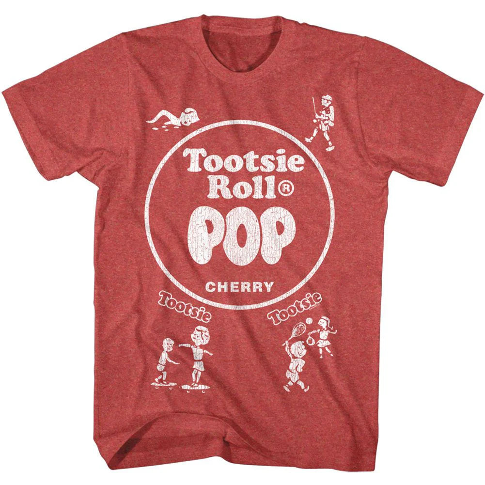 Tootsie Roll Pop – Retro Wrapper Print Graphic Tee (Red Heather)